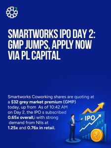 Smartworks Coworking IPO Day 2: GMP at ₹32, Subscription Gains | Apply via PL Capital